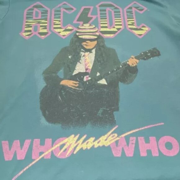 AC/DC Who Made Who Print Shirt Adult Small Aqua Multicolor 80’s Retro Logo Tee - Picture 9 of 13
